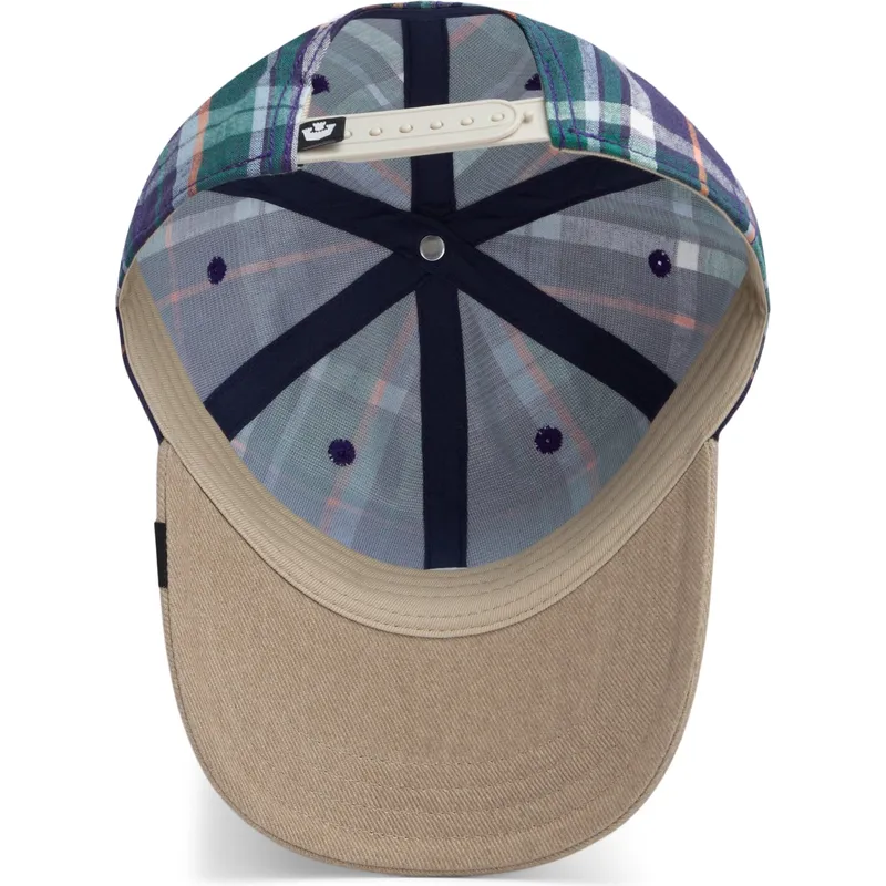 goorin-bros-gebogener-schirm-hardly-working-papa-kappe-madras-the-farm-marineblau-und-braun-snapback-kappe