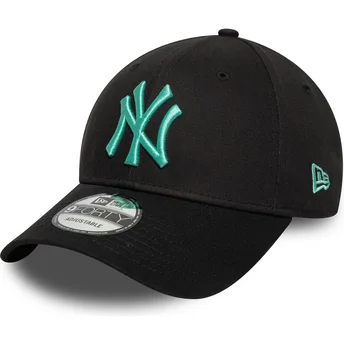 New Era New York Yankees MLB 9FORTY League Essential svart justerbar böjd keps med blå logga