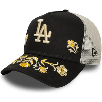 Los Angeles Dodgers MLB New Era svart A Frame Floral Icon truckerkeps