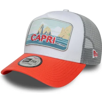 New Era A Frame Summer Trucker Cap Weiß und Orange Capri Italy