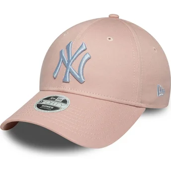 New Era 9FORTY League Essential rosa justerbar kurvkeps för kvinnor med vitt New York Yankees MLB-logotyp