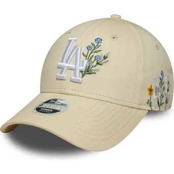 Beige justerbar böjd keps för kvinnor 9FORTY Floral Icon Los Angeles Dodgers MLB från New Era