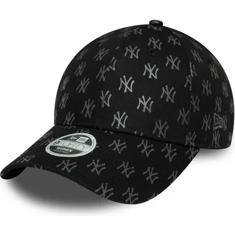 Casquette courbée noire ajustable pour femme 9FORTY Monogram New York Yankees MLB New Era