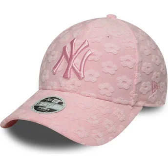 Justerbar rosa böjd keps för kvinnor 9FORTY Floral Towelling New York Yankees MLB från New Era