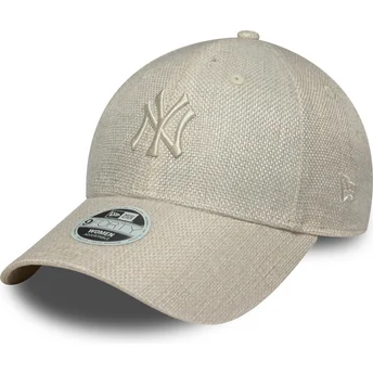 Beige justerbar böjd keps för kvinnor 9FORTY Woven New York Yankees MLB från New Era