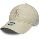 beige-justerbar-bojd-keps-for-dam-med-beige-logotyp-9twenty-linen-new-york-yankees-mlb-fran-new-era