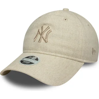 Beige justerbar böjd keps för dam med beige logotyp 9TWENTY Linen New York Yankees MLB från New Era