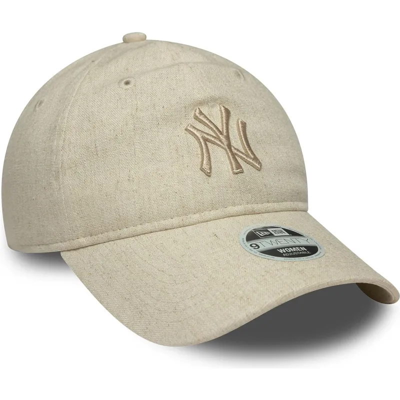 bezowa-regulowana-czapka-z-daszkiem-dla-kobiet-z-bezowym-logo-9twenty-linen-new-york-yankees-mlb-new-era
