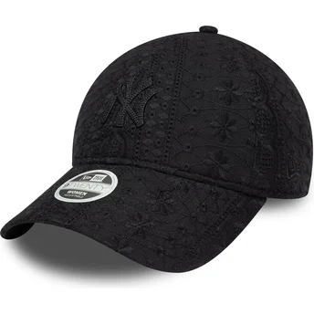 Justerbar svart böjd keps för kvinnor med svart logotyp 9TWENTY Broderi av New York Yankees MLB från New Era