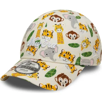 Beige justerbar böjd keps för barn 9FORTY All Over Print Safari från New Era