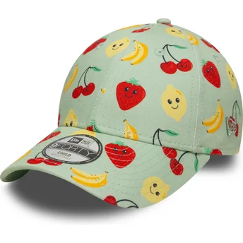 Grön justerbar böjd keps för barn 9FORTY All Over Print Fruit från New Era