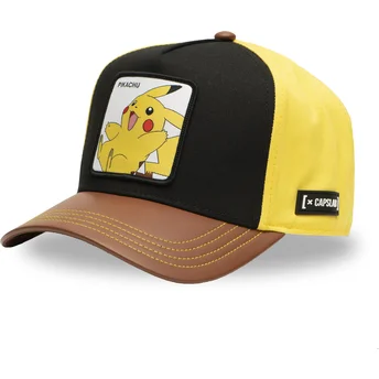Schwarze, gelbe und braune gebogene Snapback-Kappe Pikachu PMK6 PIK Pokémon von Capslab