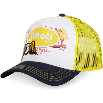 Casquette trucker blanche, jaune et noire PATCH Von Dutch x Schott NYC
