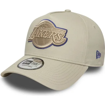 Beige Snapback-Kappe mit gebogenem Schirm und beigem E Frame Tonal Outline Logo der Los Angeles Lakers NBA von New Era