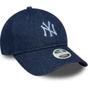 justerbar-marinbla-kvinnors-kurvskarmkeps-9twenty-denim-new-york-yankees-mlb-fran-new-era