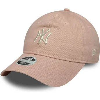 New Era Curved Brim Women 9TWENTY Dye Denim New York Yankees MLB Pink Adjustable Cap