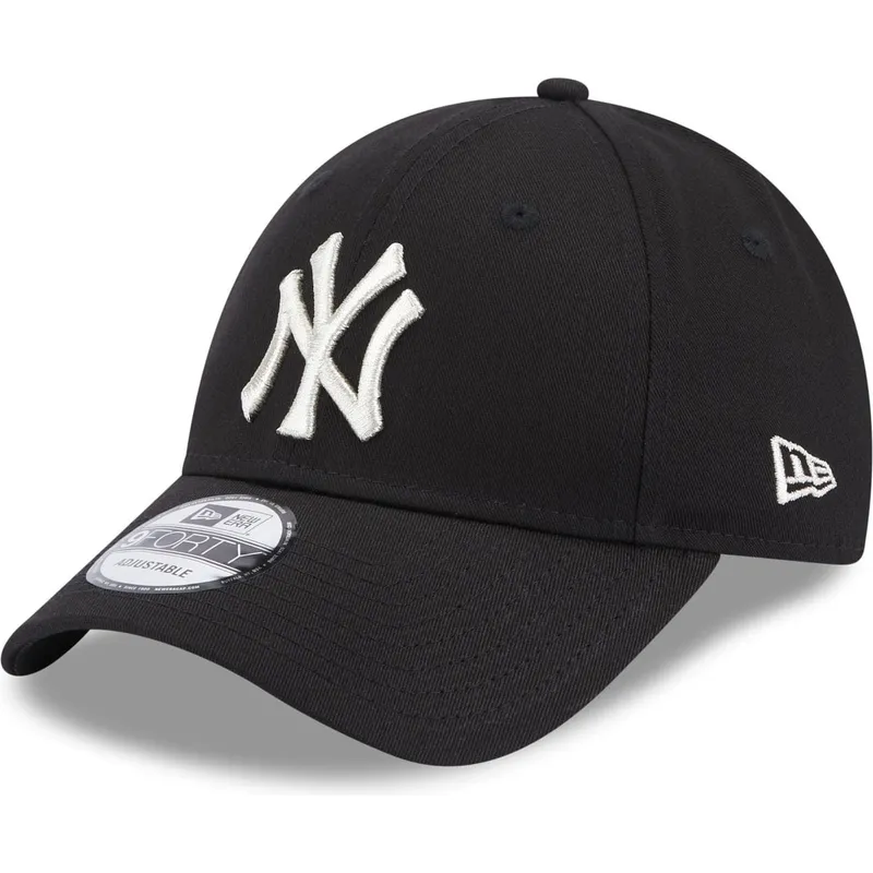 new-era-9forty-new-york-yankees-mlb-damen-verstellbare-schwarze-kappe-mit-gebogenem-schirm-und-metallischem-logo