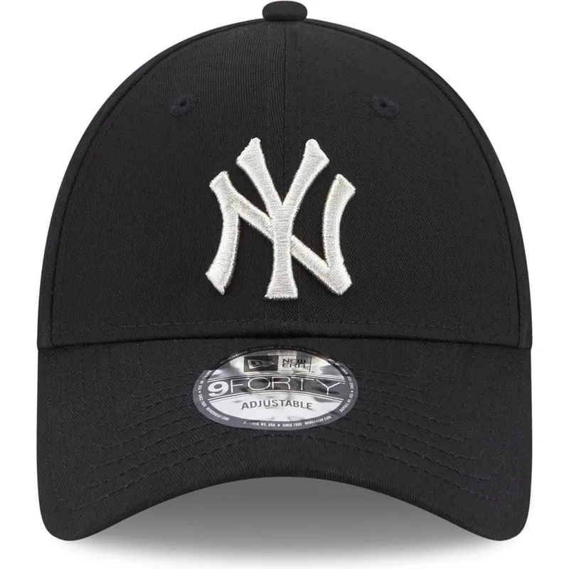 schwarze-gebogene-verstellbare-damenkappe-9forty-metallic-logo-der-new-york-yankees-mlb-von-new-era