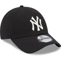 new-era-9forty-new-york-yankees-mlb-damen-verstellbare-schwarze-kappe-mit-gebogenem-schirm-und-metallischem-logo