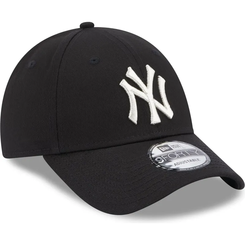 new-era-9forty-new-york-yankees-mlb-damen-verstellbare-schwarze-kappe-mit-gebogenem-schirm-und-metallischem-logo
