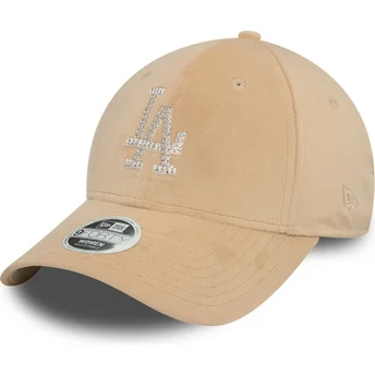 Casquette courbée beige ajustable pour femme 9FORTY Velour Diamante Los Angeles Dodgers MLB New Era