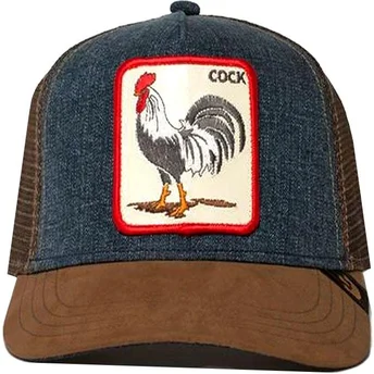 Gorra trucker brązowa i denim kogut Big Strut od Goorin Bros.