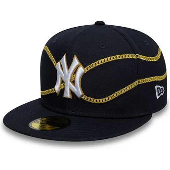 New Era New York Yankees MLB 59FIFTY Chain Wrap mörkblå justerbar flat keps