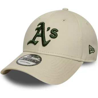 Casquette courbée beige ajustable avec logo vert 9FORTY League Essential Oakland Athletics MLB New Era