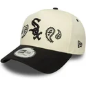 casquette-courbee-beige-et-noire-snapback-a-frame-paisley-chicago-white-sox-mlb-new-era