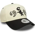 casquette-courbee-beige-et-noire-snapback-a-frame-paisley-chicago-white-sox-mlb-new-era