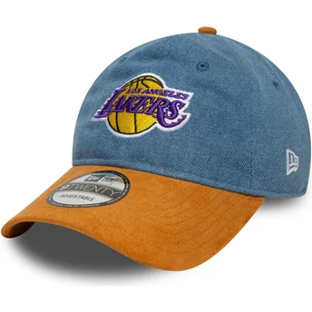 Regulowana czapka z daszkiem 9TWENTY Denim Midi Los Angeles Lakers NBA od New Era w kolorze niebieskim i brązowym.
