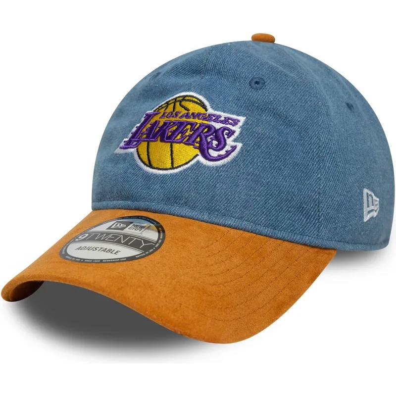 bojd-bla-och-brun-justerbar-keps-9twenty-denim-midi-fran-los-angeles-lakers-nba-av-new-era