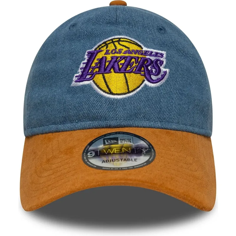 bojd-bla-och-brun-justerbar-keps-9twenty-denim-midi-fran-los-angeles-lakers-nba-av-new-era