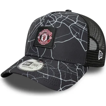 Casquette trucker noire A Frame All Over Print Manchester United Football Club Premier League New Era