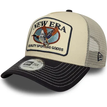 Beżowo-granatowa czapka truckerka A Frame z naszywką kaczki od New Era