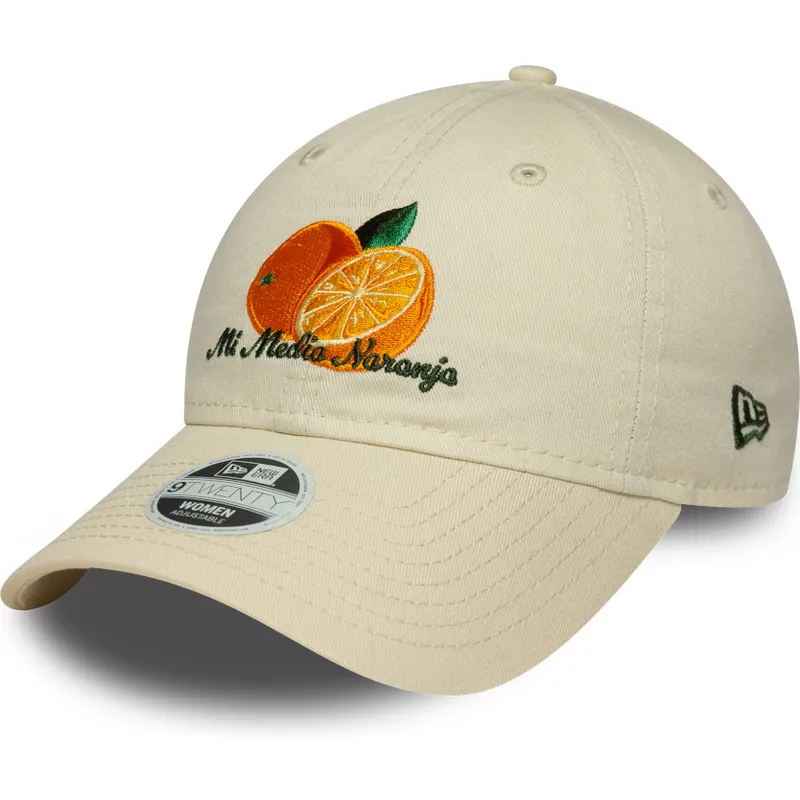 beige-verstellbare-damen-cap-mit-gebogenem-schirm-9twenty-phrase-mi-media-naranja-von-new-era