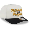 bezowo-czarna-czapka-z-zakrzywionym-daszkiem-snapback-9fifty-a-frame-chainstitch-pittsburgh-penguins-nhl-od-new-era