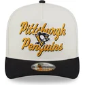 bezowo-czarna-czapka-z-zakrzywionym-daszkiem-snapback-9fifty-a-frame-chainstitch-pittsburgh-penguins-nhl-od-new-era