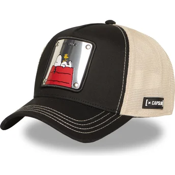 Casquette trucker noire et beige Snoopy et Woodstock PEA6 NAW6 Peanuts Capslab