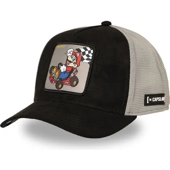 Capslab Super Mario Bros. SMK3 CHE Mario Kart schwarze und graue Trucker-Kappe