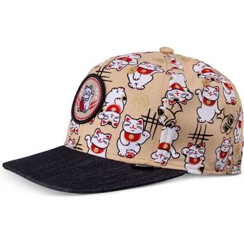 Czapka z daszkiem beżowo-czarna snapback dla dzieci Lucky Cat Linen od Djinns