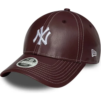 New Era MLB New York Yankees 9FORTY Topstitch PU verstellbare bordeauxrote Kappe