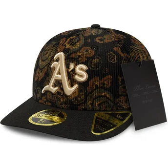 New Era Curved Brim 59FIFTY Low Profile Floral Cord Three Looms Printed Corduroy Oakland Athletics MLB Black Fitted Cap