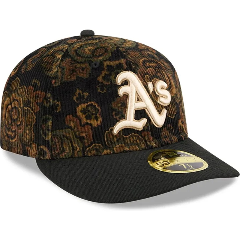 svart-bojd-keps-justerbar-59fifty-low-profile-floral-cord-three-looms-printed-corduroy-fran-oakland-athletics-mlb-av-new-era