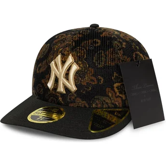 New Era Curved Brim 59FIFTY Low Profile Floral Cord Three Looms Printed Corduroy New York Yankees MLB Black Fitted Cap