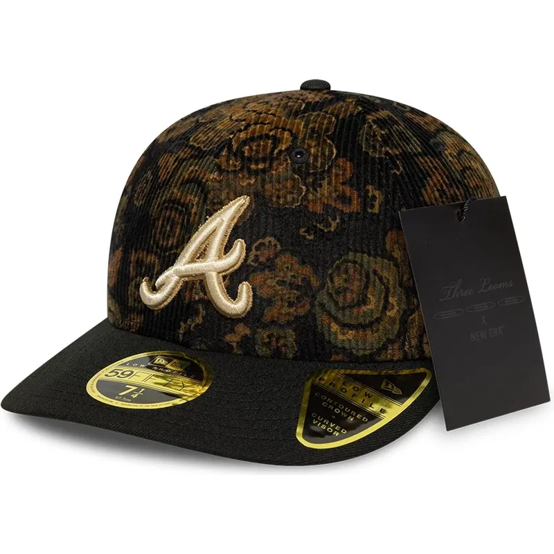 svart-bojd-keps-justerbar-59fifty-low-profile-floral-cord-three-looms-printed-corduroy-fran-atlanta-braves-mlb-av-new-era