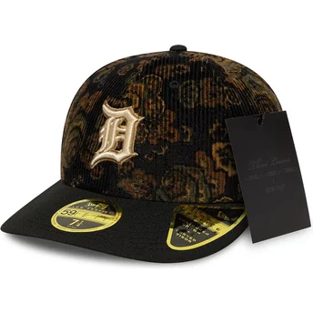 New Era Curved Brim 59FIFTY Low Profile Floral Cord Three Looms Printed Corduroy Detroit Tigers MLB Black Fitted Cap