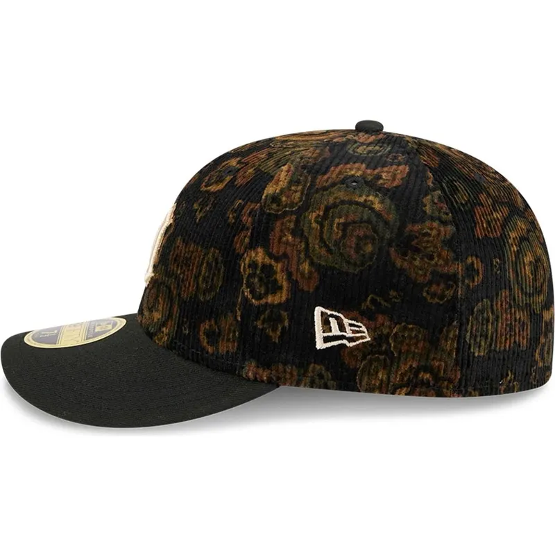 schwarze-gebogene-angepasste-kappe-59fifty-low-profile-floral-cord-three-looms-printed-corduroy-von-detroit-tigers-mlb-von-new-e