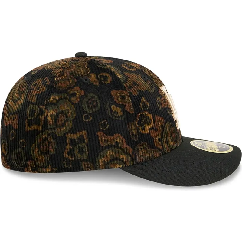 schwarze-gebogene-angepasste-kappe-59fifty-low-profile-floral-cord-three-looms-printed-corduroy-der-los-angeles-dodgers-mlb-von-