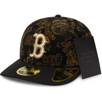 New Era Curved Brim 59FIFTY Low Profile Floral Cord Three Looms Printed Corduroy Boston Red Sox MLB Black Fitted Cap
